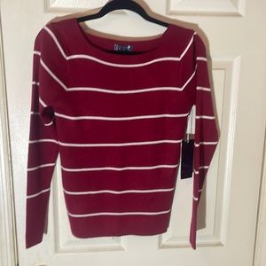 Women’s sweater red with white horizontal lines. Brand new size:L/XL